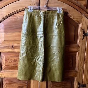 90s vintage gap olive green leather skirt